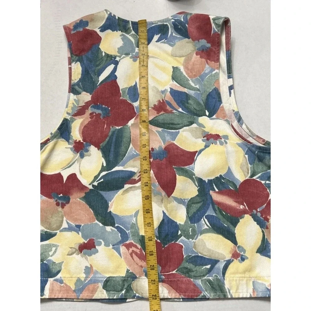 Women's Vintage ORVIS Denim Floral Print Cottagecore Button Front Vest‎ Large EC